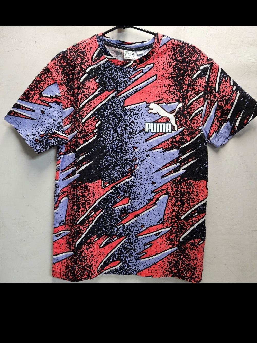 Puma Fandom AOP mens small purple/red tee shirt retro design casual athletic top